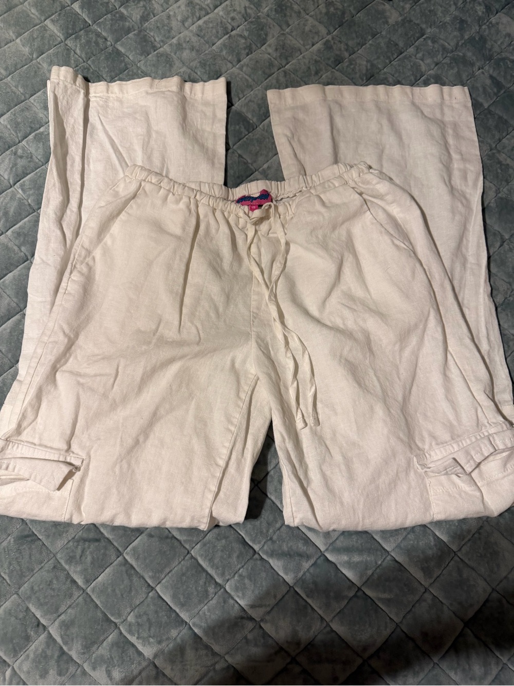 Edikted Wide Leg Linen-Blend Pants in Off-White